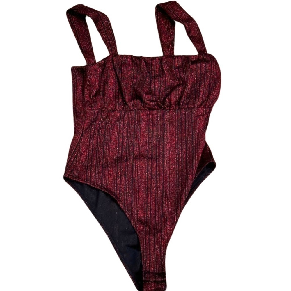 And Now This Metallic Sleeveless Bodysuit black/deep red size XS